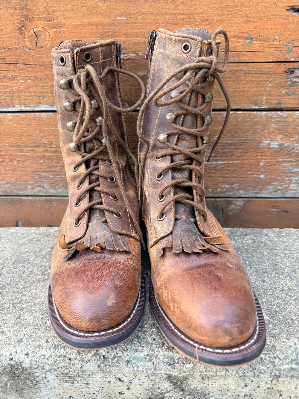 Laredo Sara Rose Western Brown Leather Riding Boots Rustic Kiltie Women Sz 9.5 M
